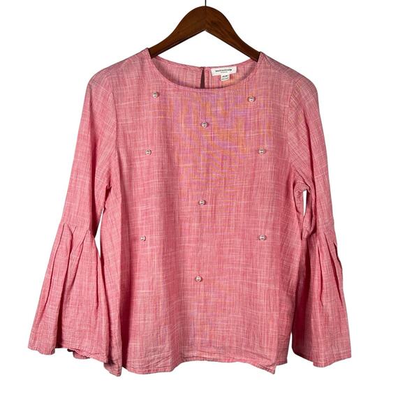 Beach Lunch Lounge Collection Womens Pink Cotton Top Pearl Embellishments Medium - Picture 1 of 10